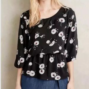 Anthropologie Womens Black Layered Floral Top XS